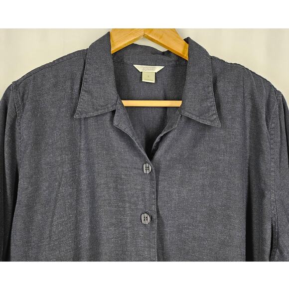 CHRISTOPHER & BANKS WOMEN'S BLUE BUTTON-UP LONG SLEEVE SHACKET – SIZE LARGE - Picture 3 of 11